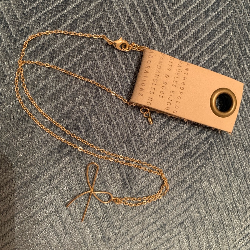 Anthropologie Real Gold Plated Bow Necklace